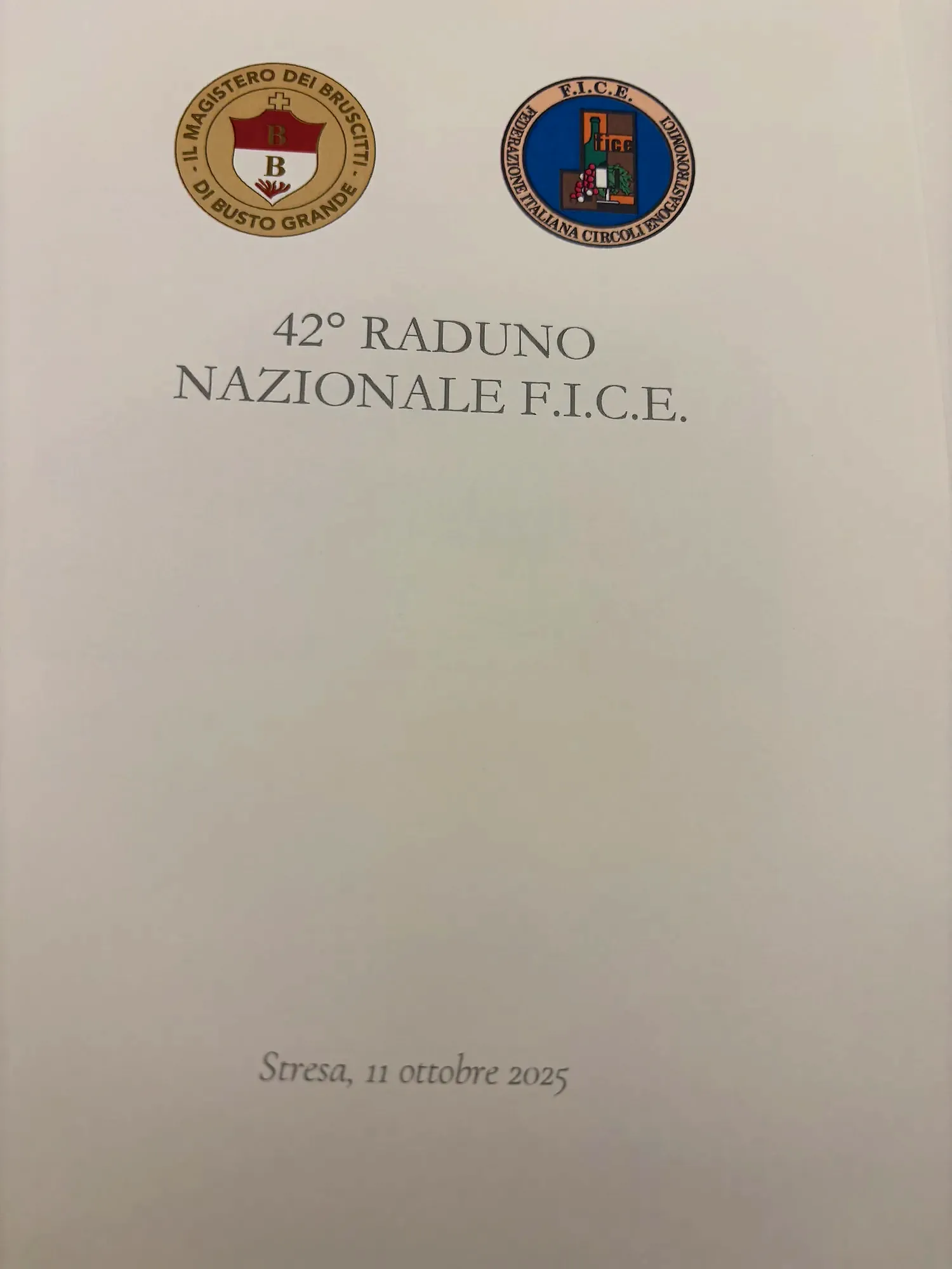 Il menu del 42° Raduno Nazionale F.I.C.E.