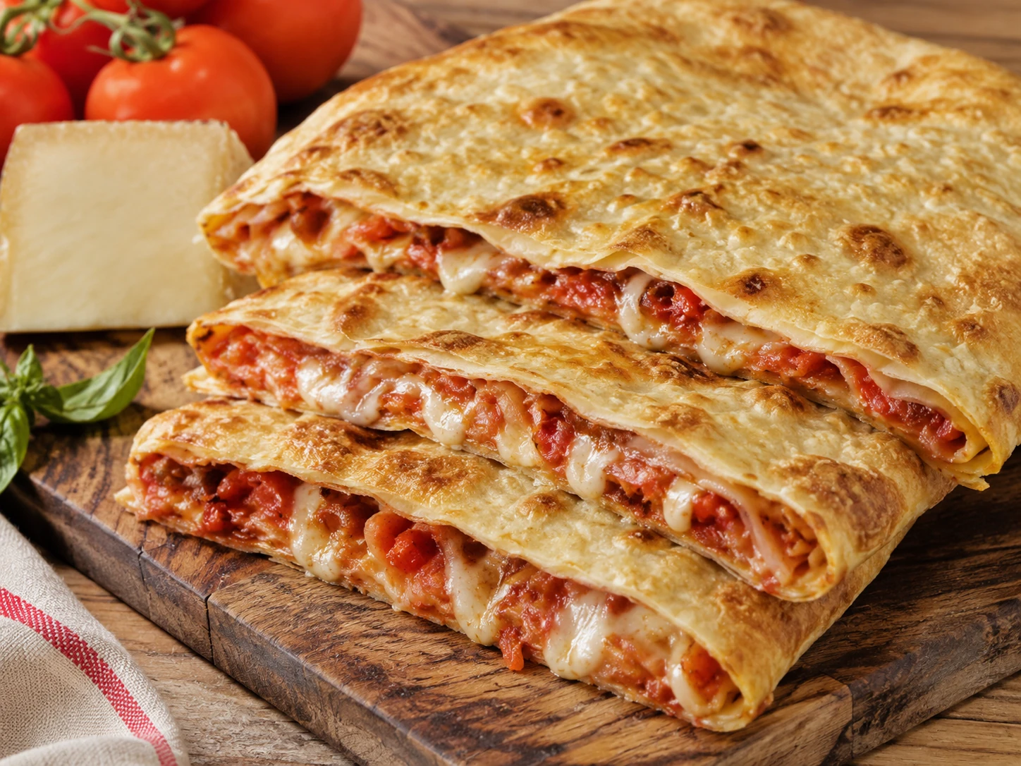 Scaccia Ragusana con Salsa e Caciocavallo