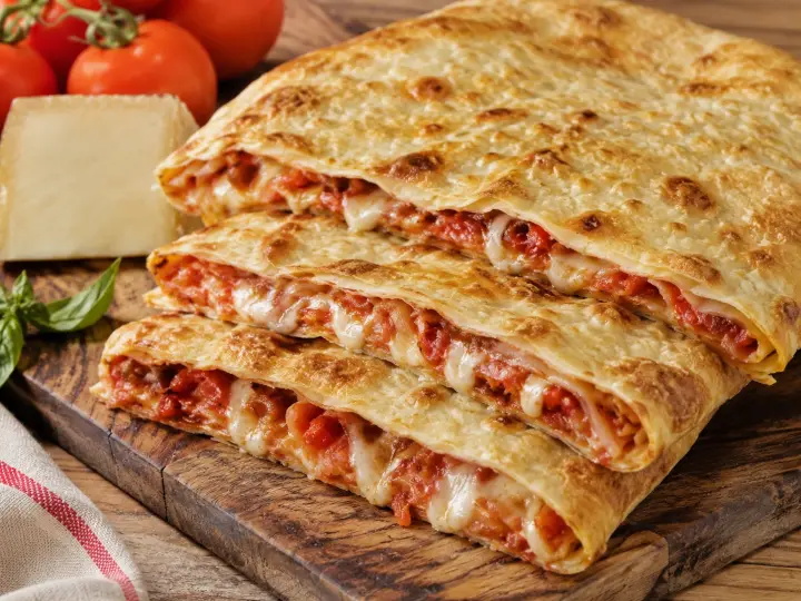 Scaccia Ragusana con Salsa e Caciocavallo